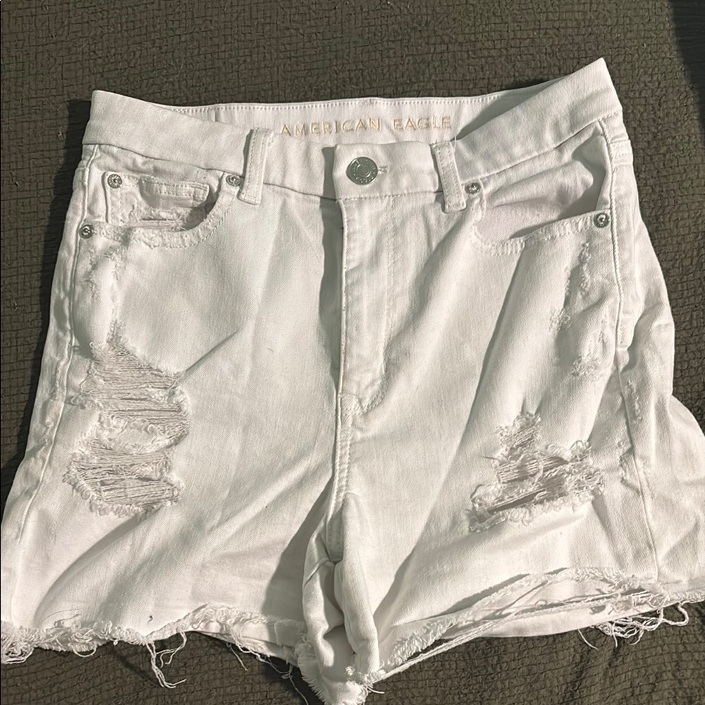 American Eagle Outfitters White Denim Distressed Shorts